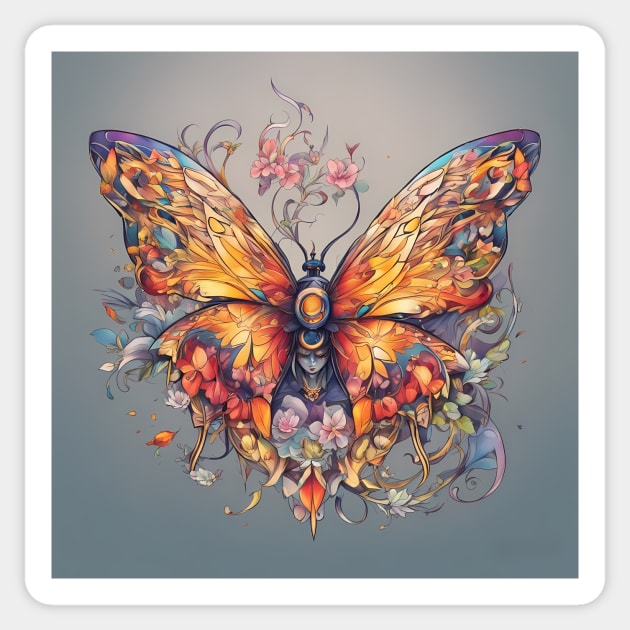 butterfly with flowers and leaves Sticker by animegirlnft